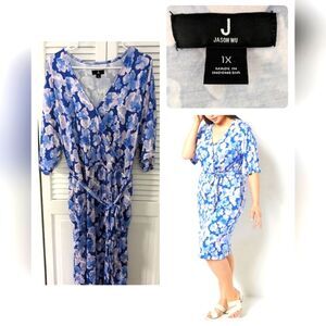 Jason Wu sz 1X Super-soft Floral Knit Faux Wrap Dress Blue/Lavender/White NWOT